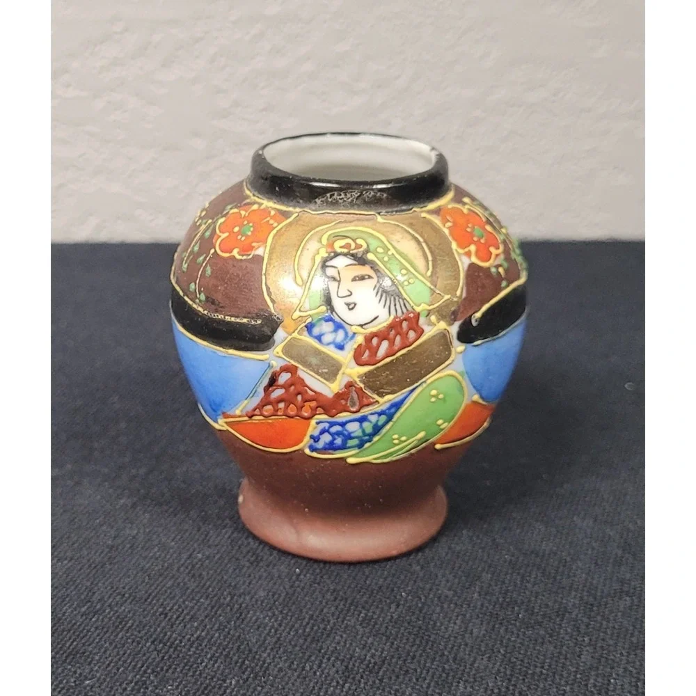 Vintage 1950s-1960s Japanese Satsuma-style Miniature Hand-painted Bud Vase